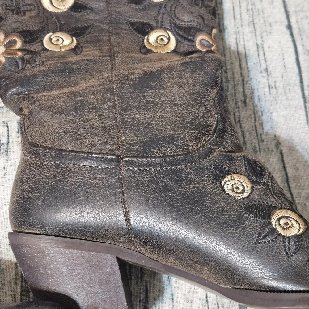 Roper‎ Rockstar 8 Ingrid Faux Leather Western Cowboy Boots Embroidered